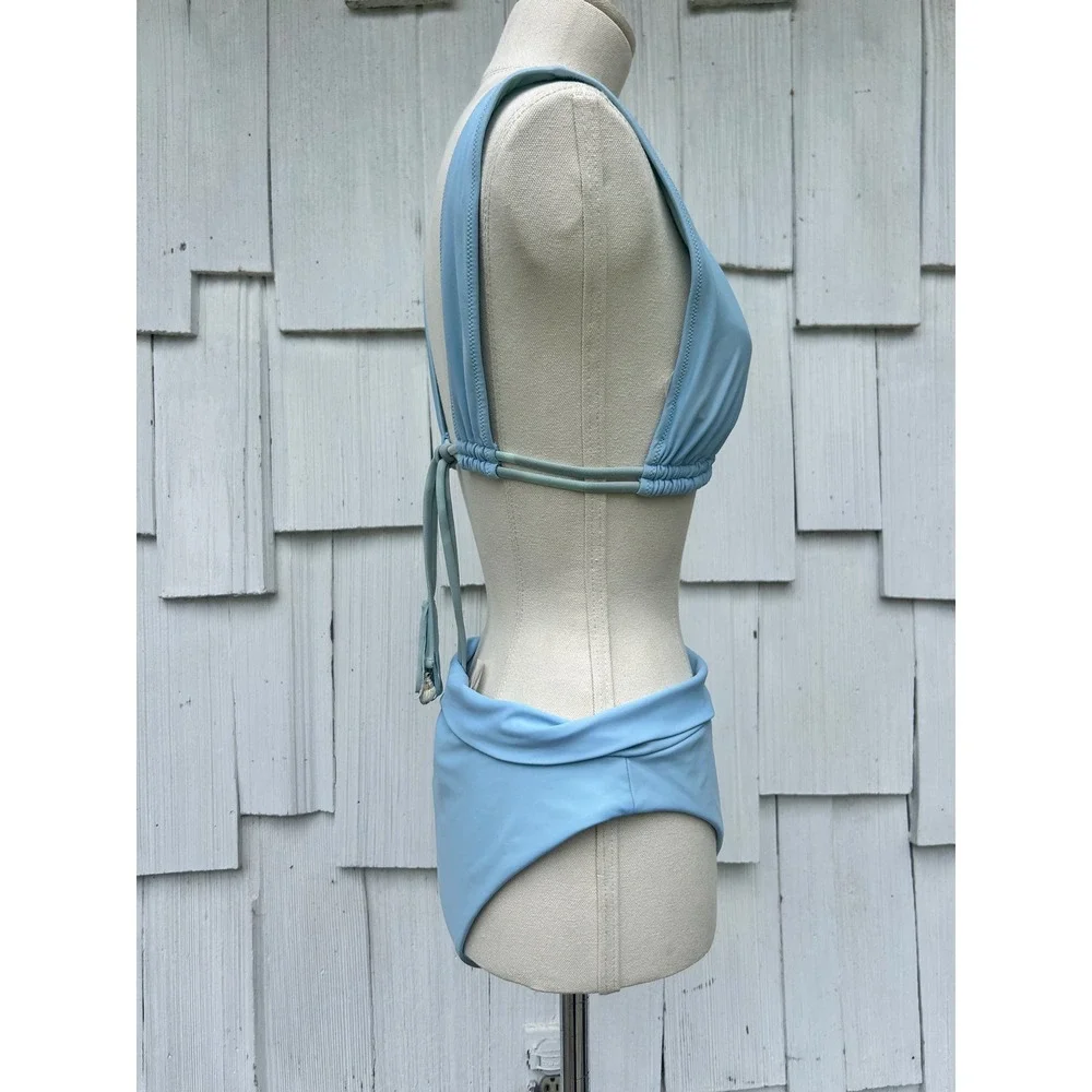 Aerie Real Good Light Blue Plunge Triangle Bikini Top S High Cut Cheeky Bottom L